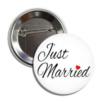 Just Married Black Script with Red Heart Button Badge Pin for Jackets,Hats,Backpacks and More