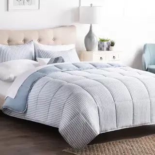Brookside Striped Reversible Chambray Down Alternative Comforter Set - California King - Coastal Gray
