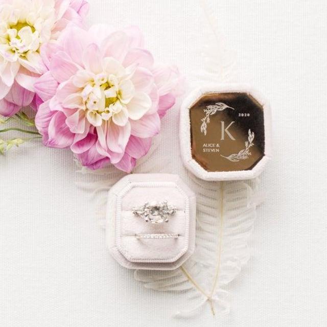 Velvet Ring Box - Octagon Shape- Color Champagne