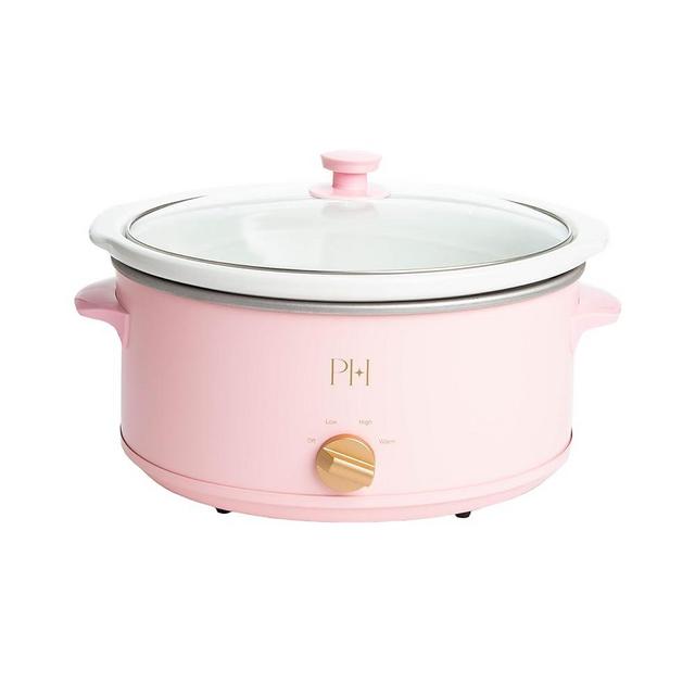 Paris Hilton 6-Quart Manual Slow Cooker, Features Three Settings (Low, High, Warm), Naturally Nonstick and Dishwasher Safe Stoneware Insert, Family Sized Capacity, Pink