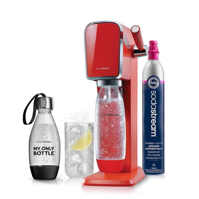 SodaStream Art Sparkling Water Maker (Red) with CO2 and Two Carbonating Bottles