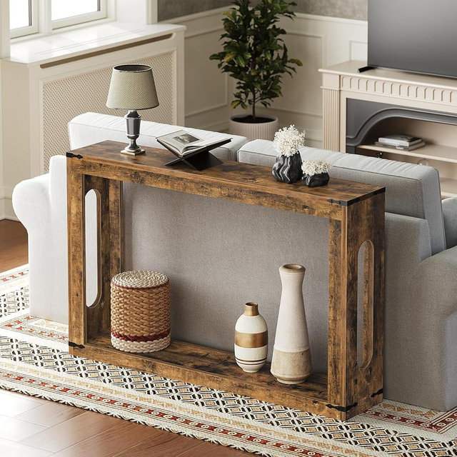 YATINEY Farmhouse Console Table, 47.2 Inches Wooden Sofa Table, Behind Couch Table with Storage, Industrial Hallway Accent Table for Living Room, Entryway, Hallway, Rustic Brown CT24BR