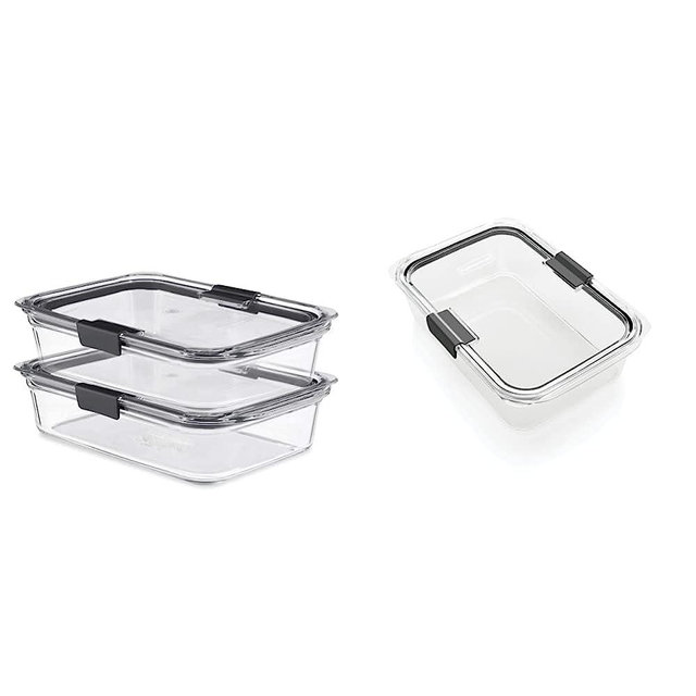 Rubbermaid 2118315 Brilliance Glass Storage 8-Cup Food Containers with Lids, 2-Pack (4 Pieces Total), Large, Clear & Brilliance Food Storage Container, Large, 9.6 Cup, Clear 1991158