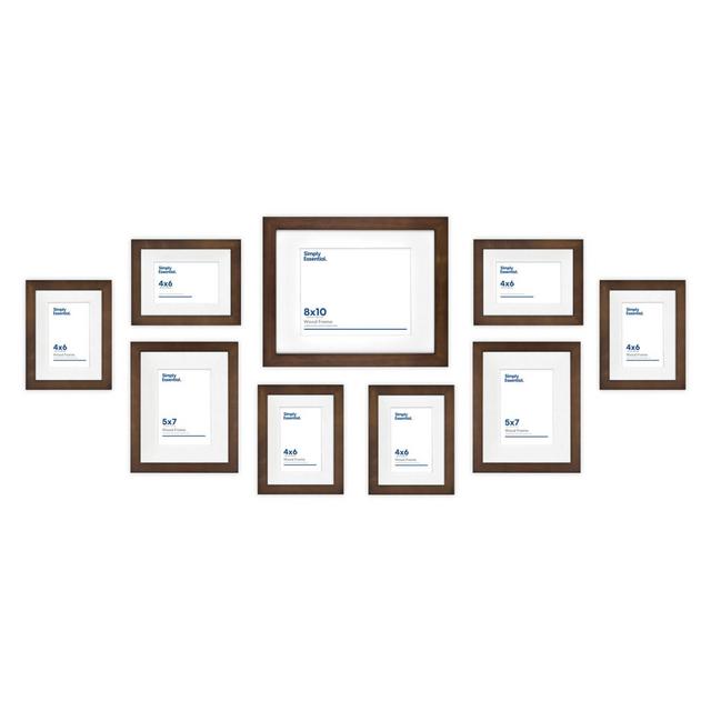 Simply Essential™ Gallery 9-Piece Matted Wood Picture Frame Set in Walnut