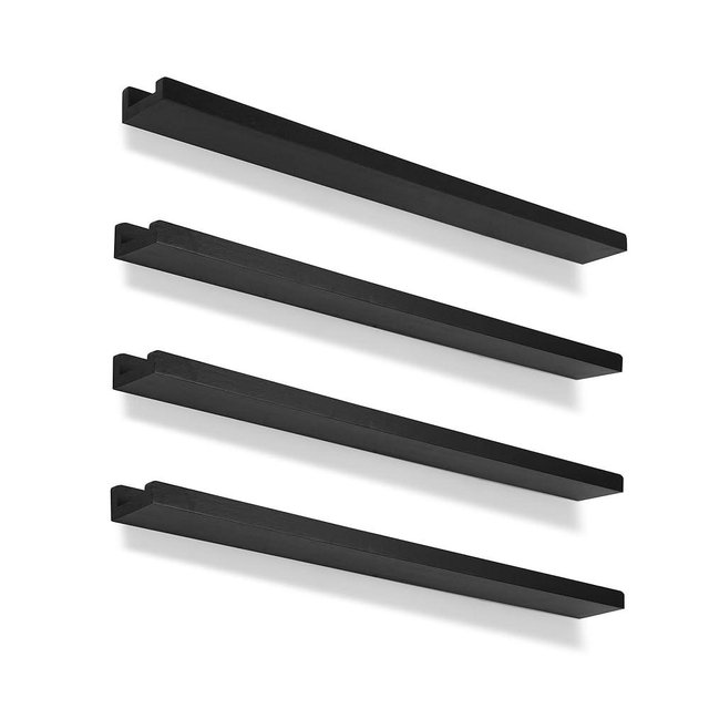 Picture Shelves for Wall,Long Floating Ledge Set of 4,Narrow Large Wood Rustic Photo Frames Vinyl Record Storage Display Nursery Kids Bookshelf Decor for Living Room Bedroom Kitchen,36'',Black