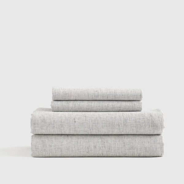 European Linen Sheet Set in Grey/white Mini Pinstripe (King)