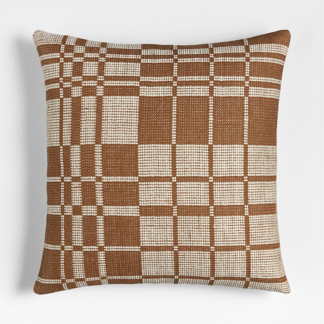 Wool and Linen Blend Plaid 23"x23" Maple Brown Throw Pillow Cover