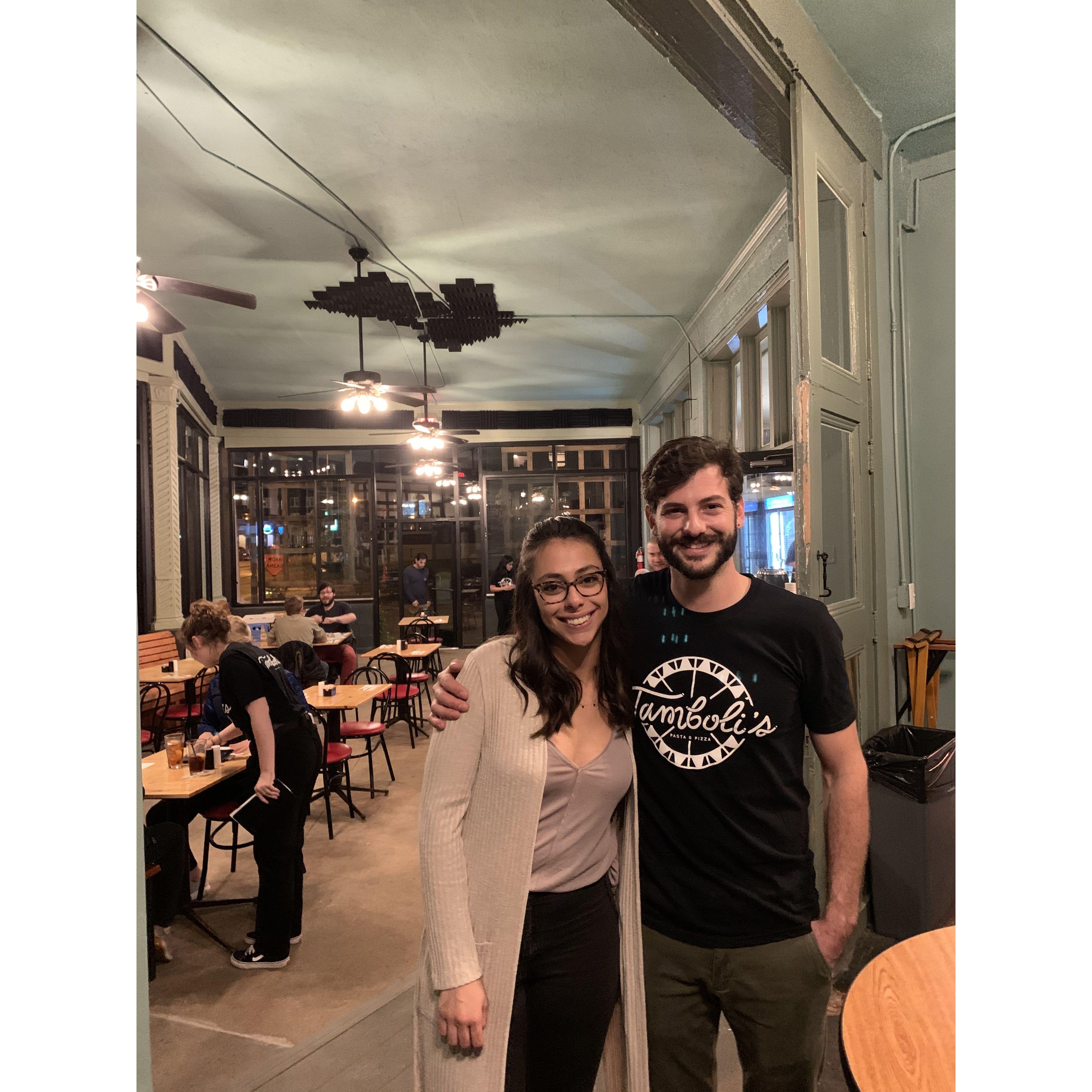Mollie and Miles celebrating the launch of Tamboli's Pasta and Pizza in 2019