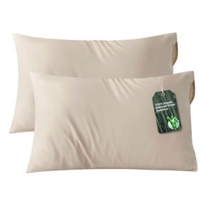 Bedsure Zipper Pillow Cases Queen, Cooling Pillow Cases Queen Size Set of 2, Rayon Derived from Bamboo Cooling Pillowcases for Hot Sleepers, Soft & PureWoven Bed Pillow Covers, Beige, 20x30 Inches