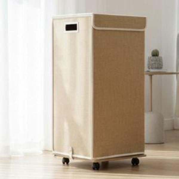 Nori Laundry Hamper - Slim Laundry Basket with Lid & Wheels - Collapsible Hamper with Lid, Stain-Resistant Interior, Storage Pouch and Wheel Attachment - Dorm Room and Apartment Essentials