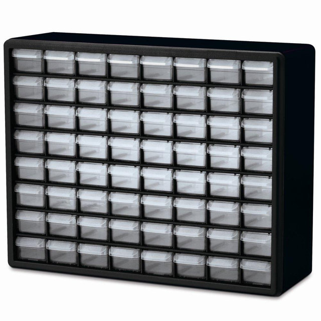 Akro-Mils 10164 64 Drawer Plastic Parts Storage Hardware and Craft Cabinet, 20" x 15.75", Black