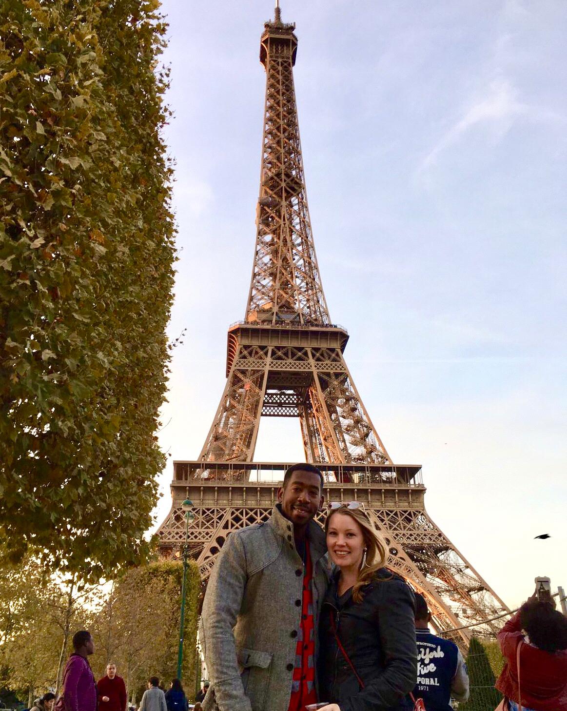 Cozying up in front of the Eiffel tower, Paris