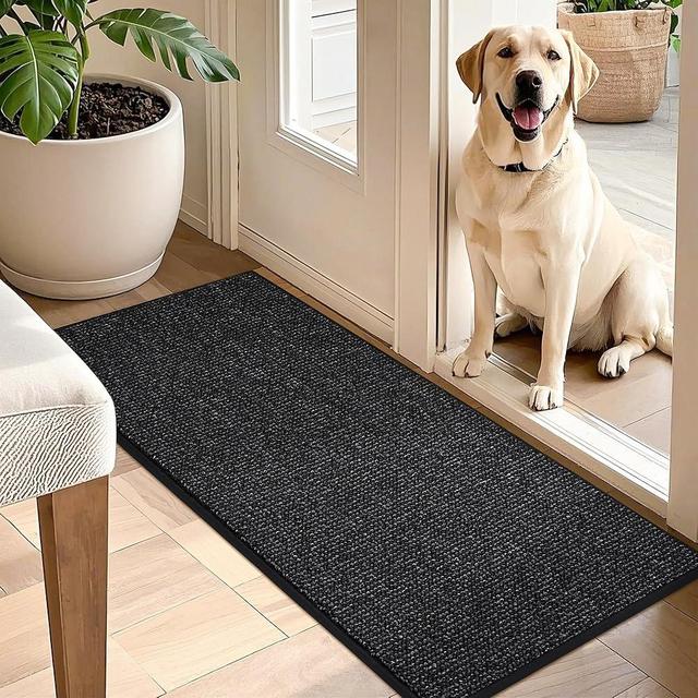 BEQHAUSE Dirt Trapper Door Mat 20" x 48", Non-Slip Washable Doormats Entrance Mat, Dirt Resistant and Absorbent Welcome Mat, Low Profile Floor Mats for Front Back Door and Entryway, Black