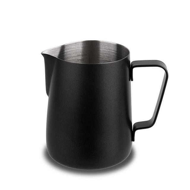 Milk Frothing Pitcher 12oz/350ml - watchget Espresso Steaming Pitcher Stainless Steel Milk Frothing Pitcher Cappuccino Latte Art Coffee Machine Accessories Milk Jug Milk Frother Cup, Black