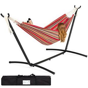 Best ChoiceProducts Double Hammock with Space Saving Steel Stand Includes Portable Carrying Case, Red