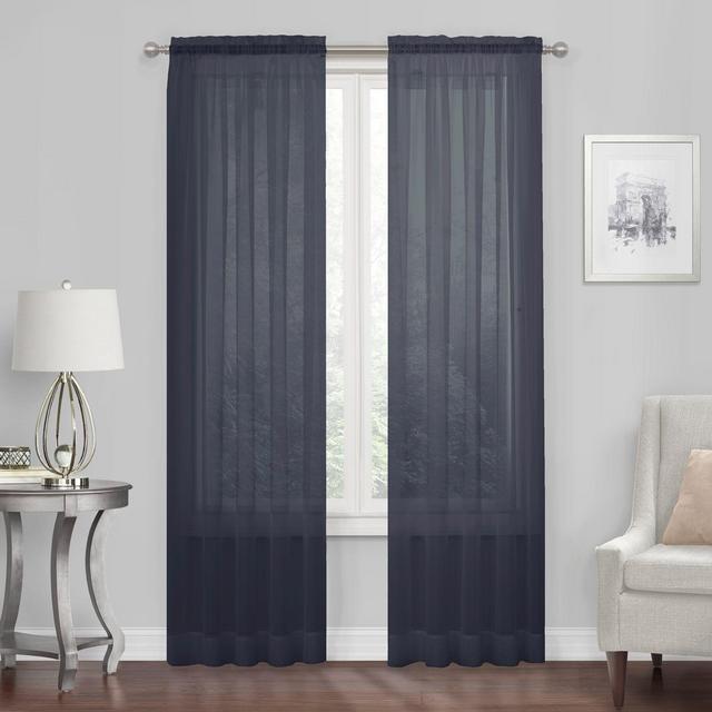 Voile 72-Inch Rod Pocket Window Curtain Panel in Navy