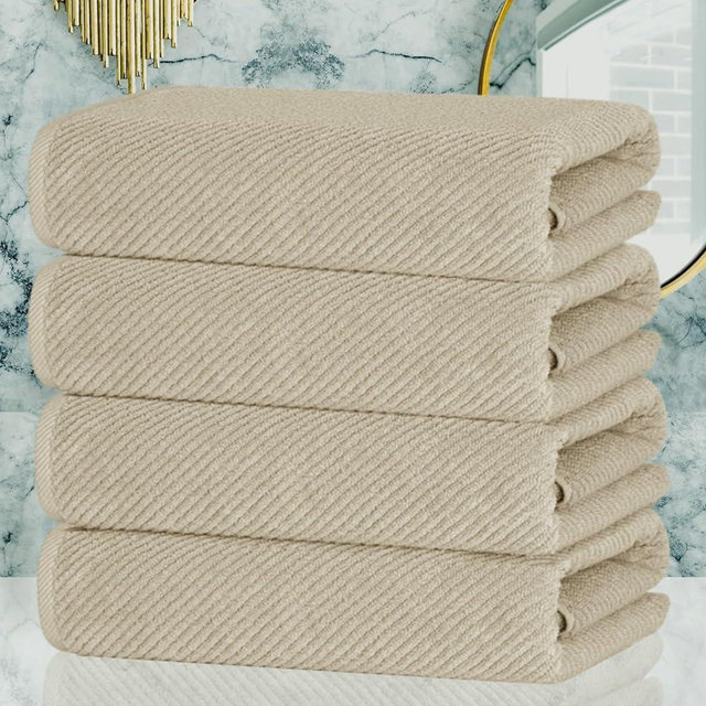 VOOVA & MOVAS Bath Towel Set, Large 30" x 56", 4 Pack with Gift Box Packaging - 100% Cotton | Thick | Soft | Quick Dry, Luxury Towels for Bathroom, Pool and Spa, Christmas Bathroom Decor,Beige