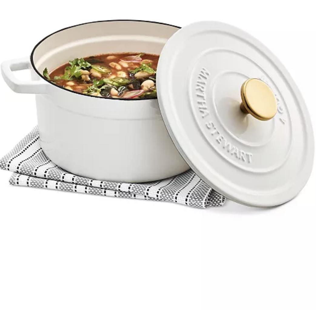 WHITE Martha Stewart Collection 4-Qt. Enameled Cast Iron Round Dutch Oven, Created for Macy's