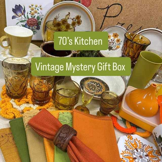 1970s Kitchen Mystery Box: Vintage Orange, Yellow, Green, Brown Decor Assortment