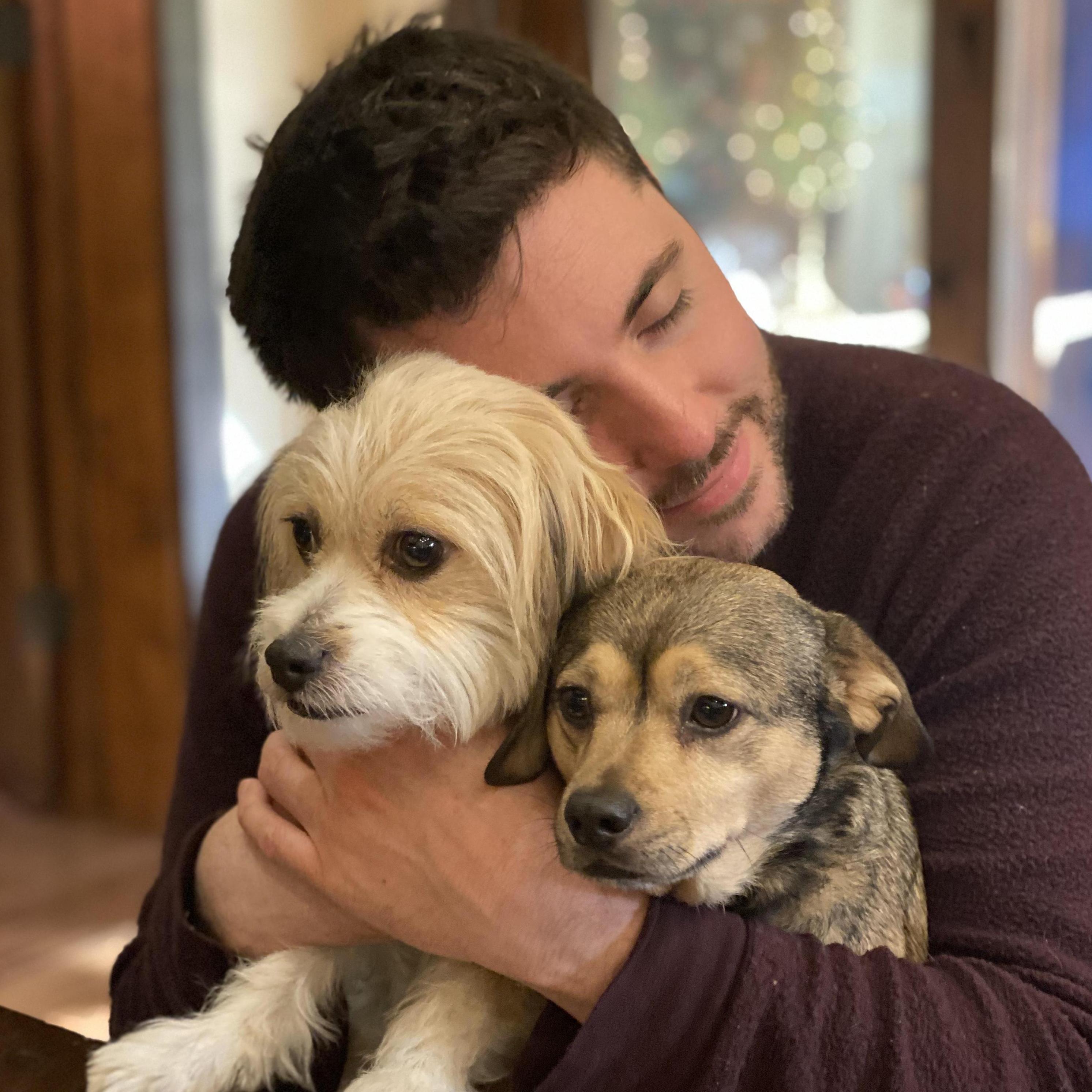 Blair cuddling up with his new furry brothers Tucker and Gus Gus in LA
2020