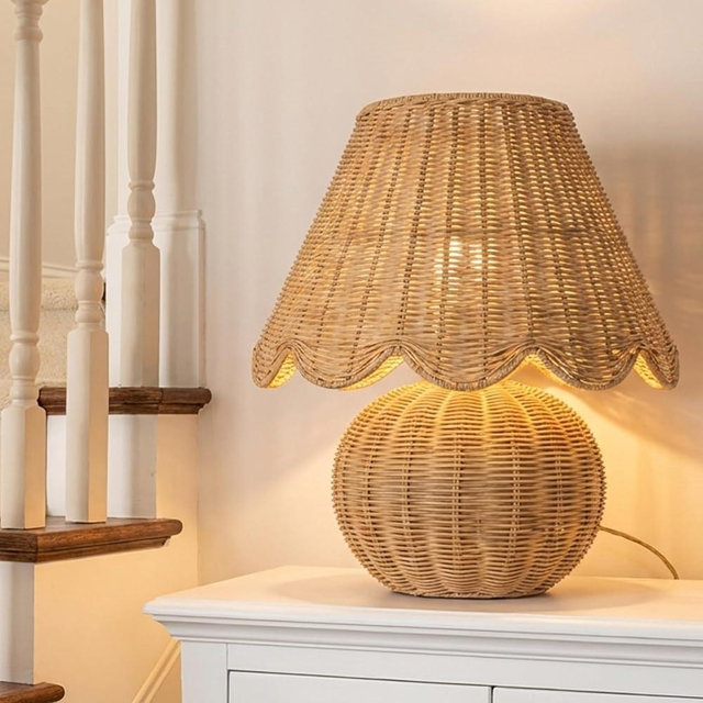 Grinsvalley Rattan Table Lamp with Woven Base and Woven Lampshade Decorative Boho Table Lamp Farmhouse Tabletop Decoration for Living Room Bedrooms Nightstand Bedside Tabletop, Bulbs Include