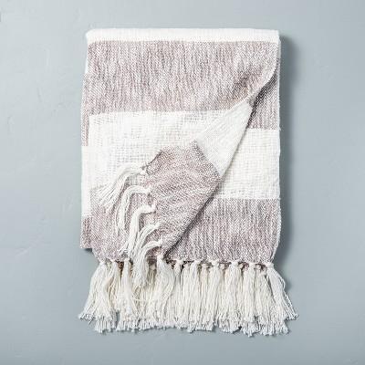 Wide Stripe Tassel Fringe Throw Blanket Gray/Sour Cream - Hearth & Hand™ with Magnolia