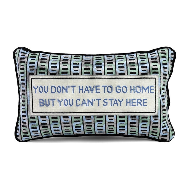 FURBISH Needlepoint Decorative Throw Pillow - Can't Stay Here - 9"x15" - Small Embroidered Designer Pillow for Living Room, Couch, Sofa, Chair & Bed - Eclectic Home Decor