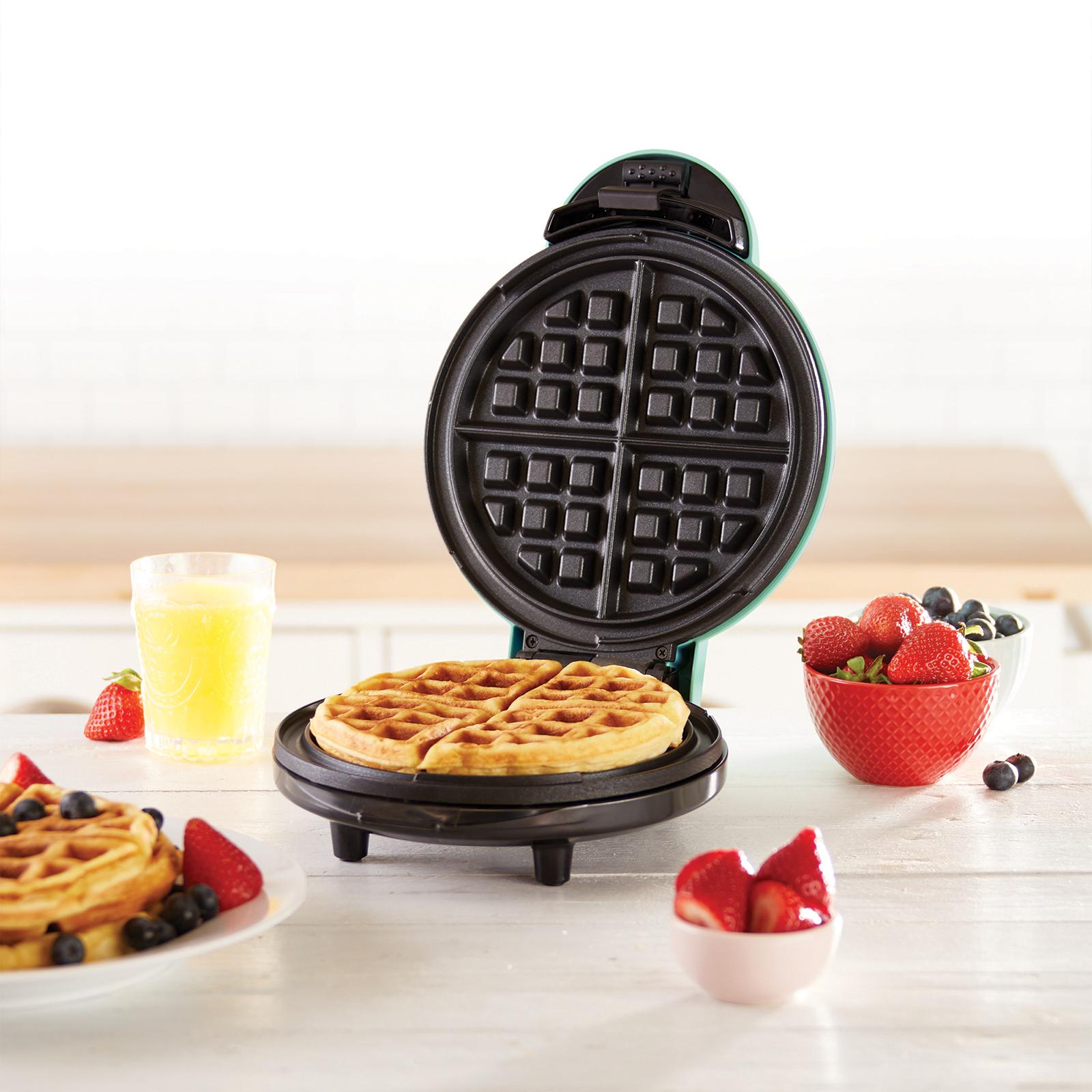 Dash 4 Non-Stick Mini Waffle Maker Griddle Grill, Red White Aqua