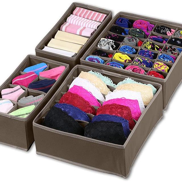 Simple Houseware Closet Underwear Organizer Drawer Divider 4 Set, Brown