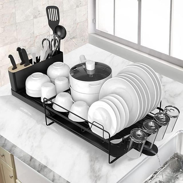  1Easylife Dish Drying Rack, 2 Pieces Large Dish Rack  Drainboard Set for Kitchen Counter, Rustproof Dish Drainers with  Drainboard, Adjustable Swivel Spout, Wineglass and Utensil Holder for Big  Family