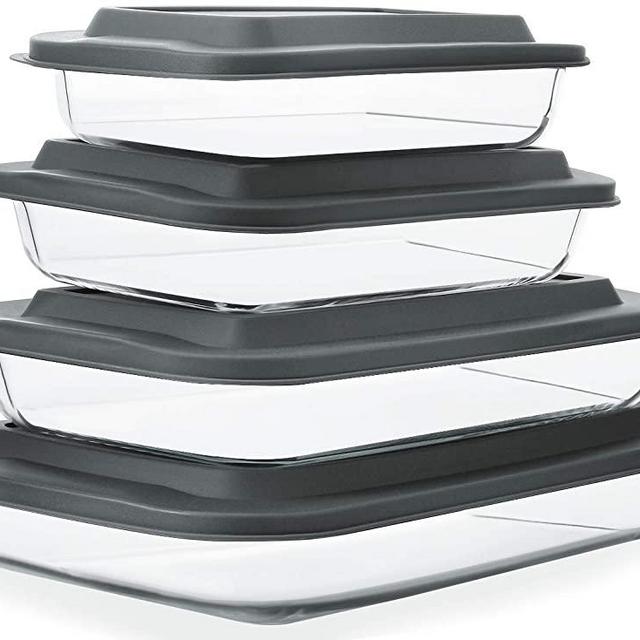 8-Piece Deep Glass Baking Dish Set with Plastic lids,Rectangular Glass Bakeware Set with BPA Free Lids, Baking Pans for Lasagna, Leftovers, Cooking, Kitchen, Freezer-to-Oven and Dishwasher