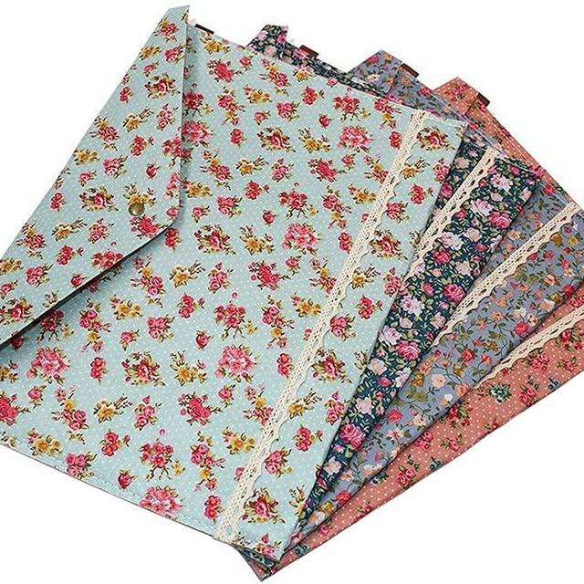 Oak-Pine 4 Pcs / 1 Set Portable Floral A4 File Envelope Fabric Document Bag Paper Pockets Letter Folder with Snap Button Closure