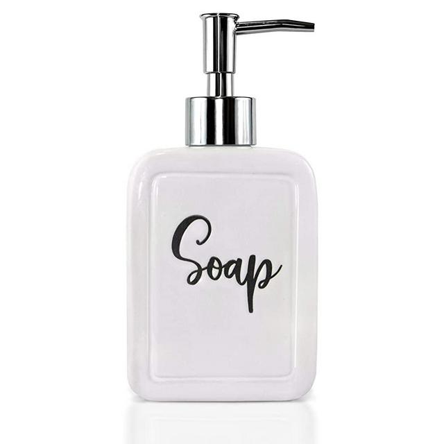 Soap Dispenser-Modern Farmhouse Kitchen Decor-13 oz Dish Soap Dispenser White-Hand Soap Dispenser-Rustic Farmhouse Bathroom Decor-Ceramic Soap Dispenser for Kitchen Sink-Bathroom Soap Dispenser
