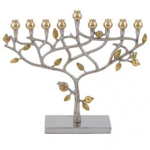 Gold & Silver Hammered Pomegranate Tree Menorah By Yair Emanuel