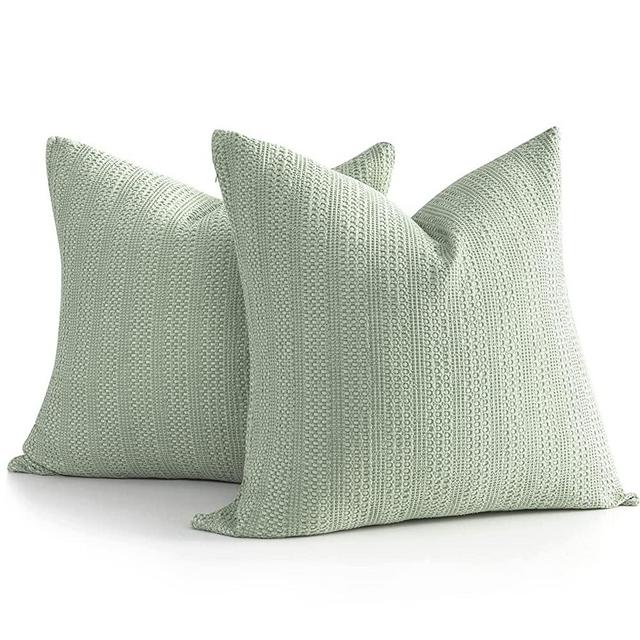 Cocoploceus Set of 2 Euro Sham Pillow Covers 26"x26" Cotton Euro Pillow Shams,Stone Washed Throw Pillow Covers Large Waffle Weave Decorative Square Pillowcase for Couch Bed, Green Series