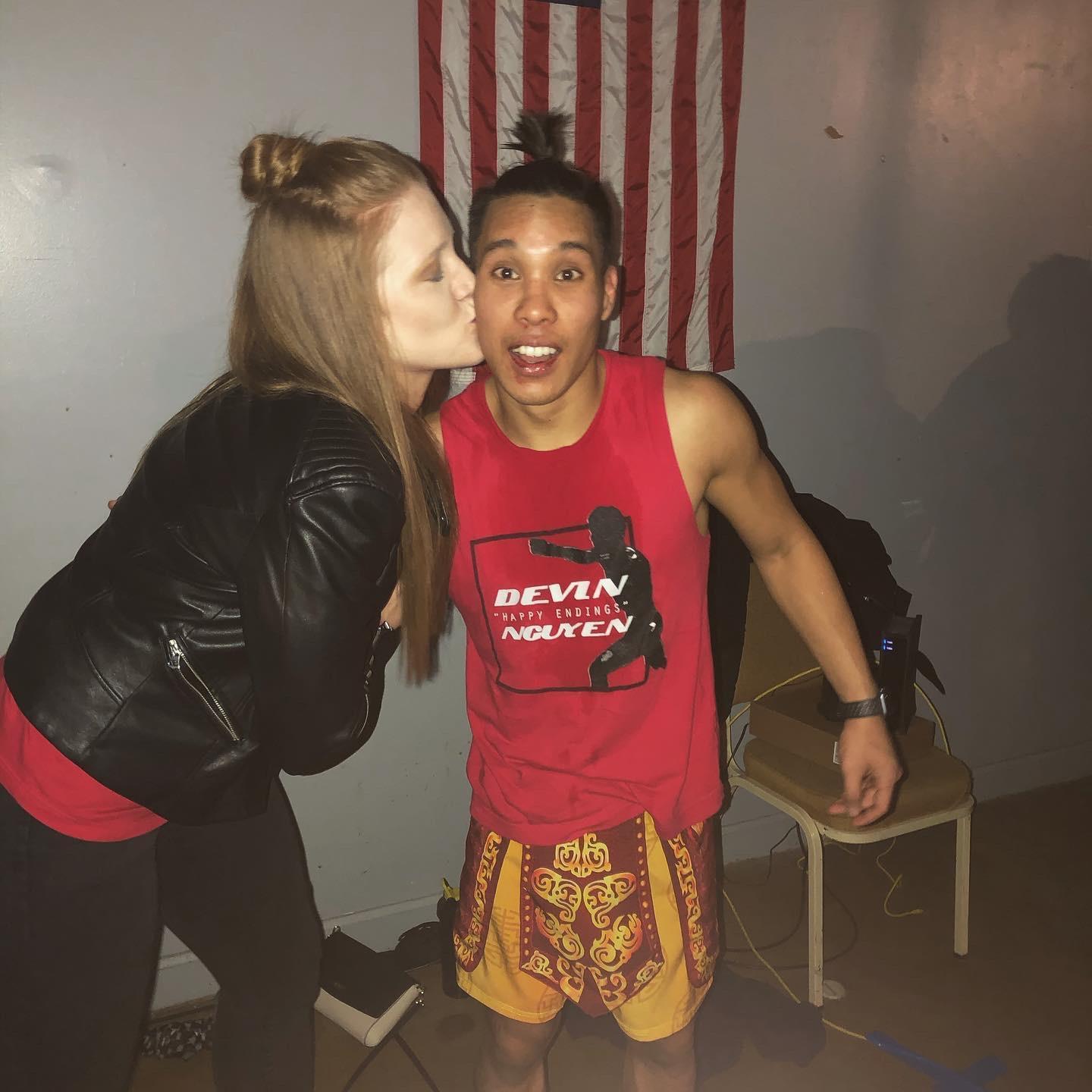 Right after his kickboxing debut WIN!