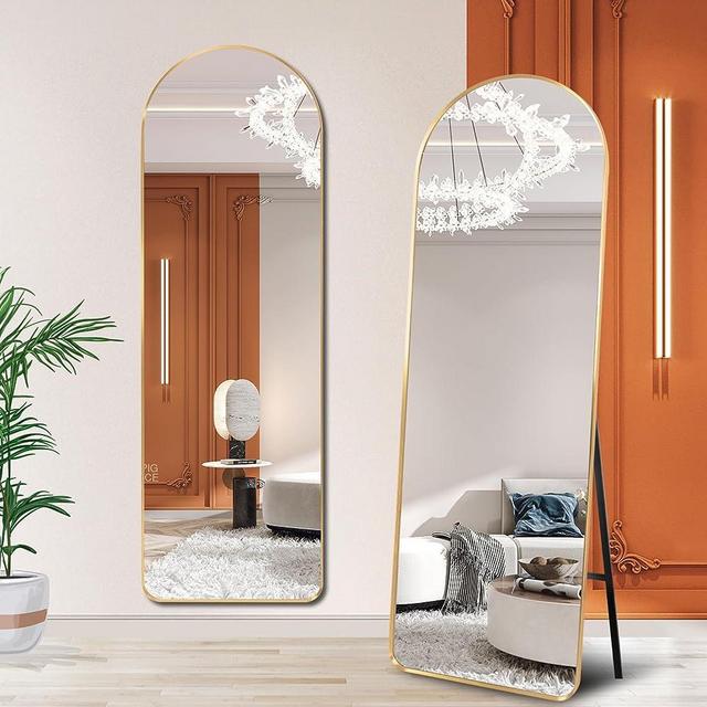 ABSWHLM Arched Full Length Mirror 63"x18" Aluminum Alloy Frame Floor Mirror for Living Room, Bedroom Hanging Standing or Leaning Wall-Mounted, Gold