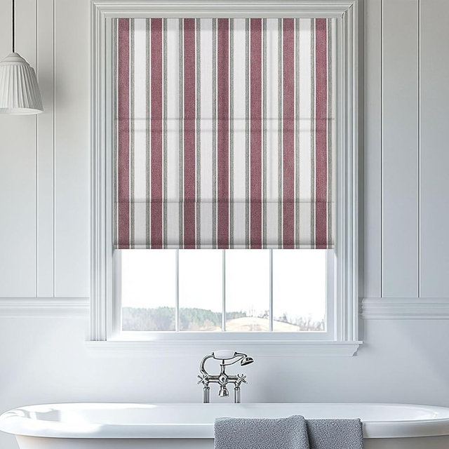 Sulugood No Drill Roman Shades, Roman Blinds for Indoor Windows, 60％Blackout,Thermal Insulation, Easy to Install for Bathroom Decor, Protection of Privacy,Stripes of Red,36" W x 36" H