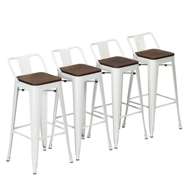 Yongchuang 24" Bar Stools Set of 4 Metal Barstools Industrial Counter Height Stools with Backs (Wood Top Low Back, Cream White)