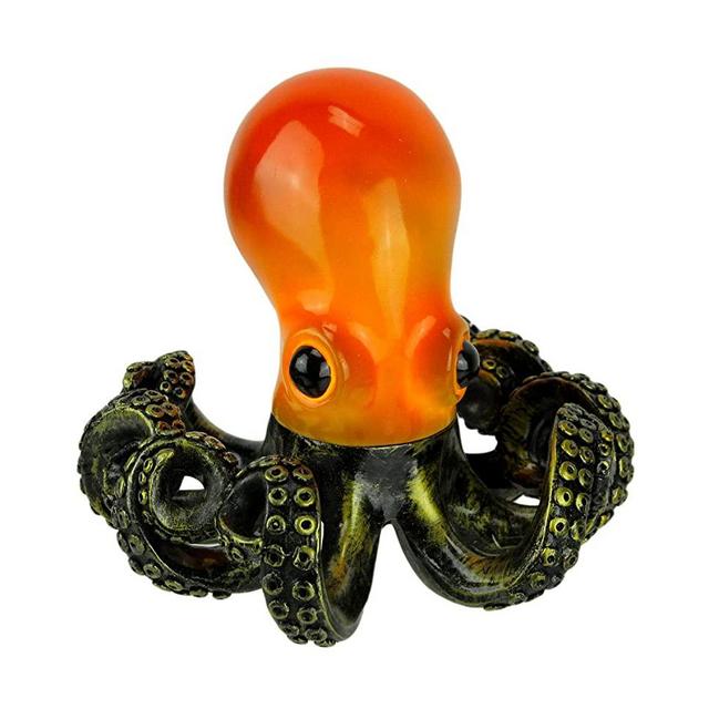 Bronze Resin Octopus Lamp Coastal Accent Decor Red Orange Nautical Amber Decorative Table Light Desk Art
