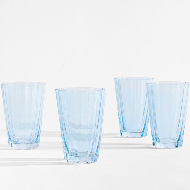Fluted Tall Drinking Glasses, Set of 4 - Blue