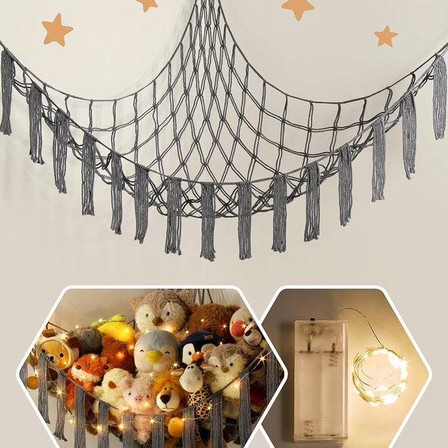 RelaxScene Stuffed Animal Hammock Corner Storage with LED Light - Pluish Hammock Large Plushie Net - Stuffed Animal Holder Hanging Organizer - Teddy Bear Hammocks Room Decorations