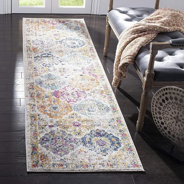 Safavieh Madison Collection MAD611B Bohemian Chic Vintage Distressed Runner, 2' 3" x 10', Cream/Multi