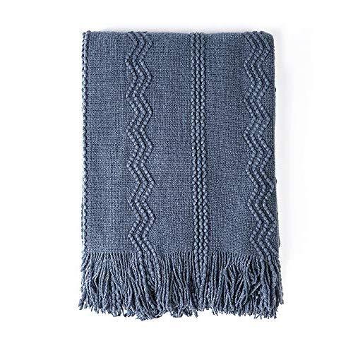 Bourina Textured Solid Soft Sofa Throw Couch Cover Knitted Decorative Blanket, Navy, 60" x 80"