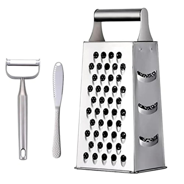 TEAHAHA 4 Sides Box Grater For Kitchen,Stainless Steel Cheese Grater With Handle,Multi-Function Vegetable Slicer Food Shredder For Chees,Ginger,Vegetables,Dishwasher Safe, Silver