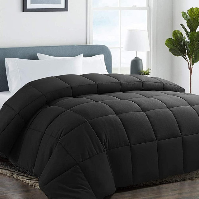 COHOME Queen 2100 Series Soft Comforter Down Alternative Quilted Duvet Insert with Corner Tabs All-Season - Reversible - Machine Washable （Black ）