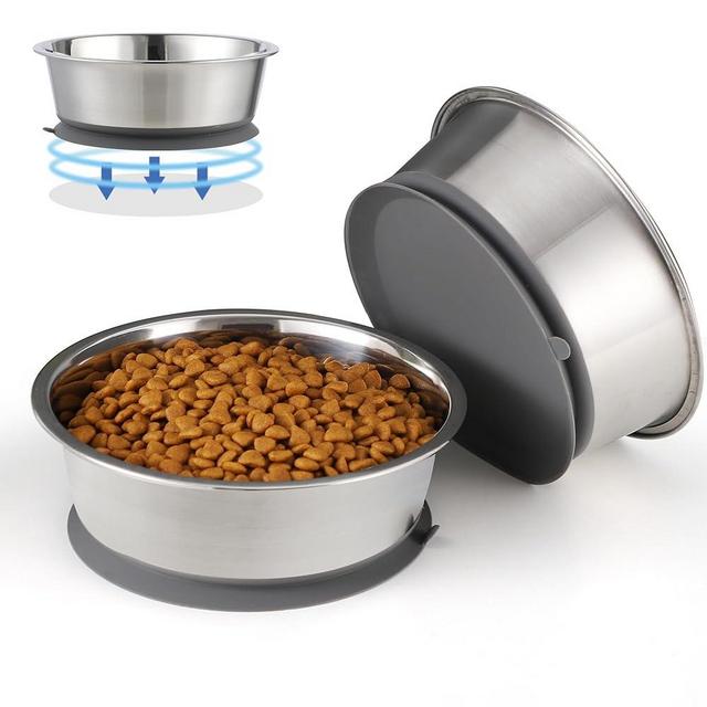 Nicelock Stainless Steel Dog Bowl | Set of 2, Metal Dog Bowls with Suction Base, Rubber Bottom & Premium Material & Easy Clean (Gray-2 Pack)