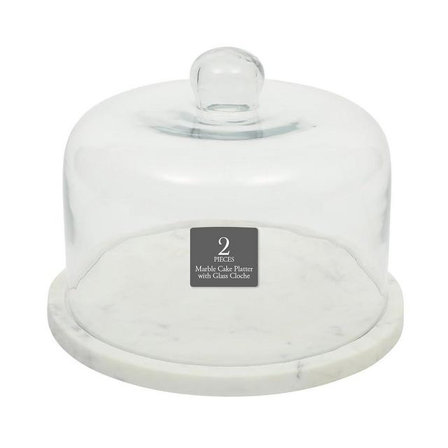 Gibson Elite Ridgehaven 11" Marble Cake Stand, Serving Platter, Charcuterie Board, and Center Piece Home Décor With Glass Lid