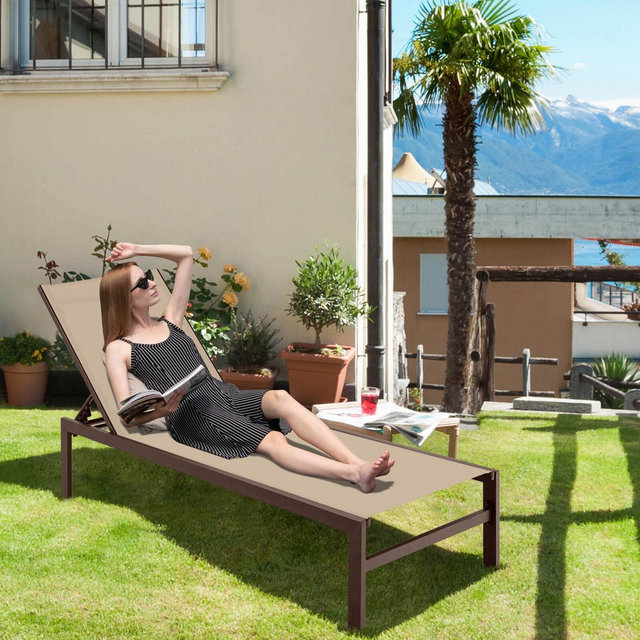 Costway Patio 6-Position Lounge Chair Chaise Aluminium Adjust Recliner Brown