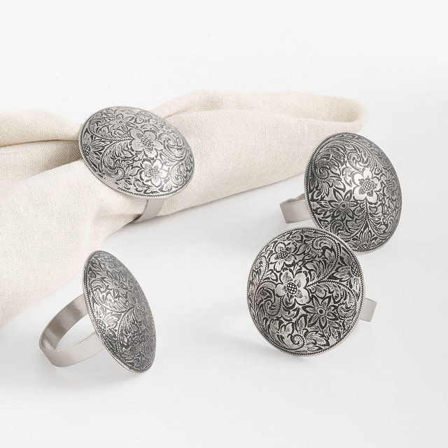Western Etched Metal Napkin Rings, Set of 4 - Silver